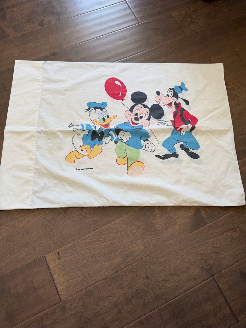 Vintage Disney Mickey, Donald & Goofy Printed Pillowcase - Cream